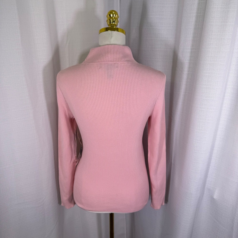 NEW Lauren Ralph Lauren Mock Neck Sweater Womens PL Pink Ribbed Cotton Petite - Picture 2 of 13